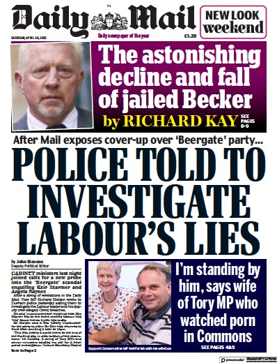 Daily Mail Newspaper Front Page (UK) for 30 April 2022