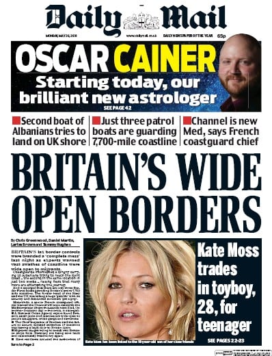 Daily Mail Newspaper Front Page (UK) for 30 May 2016