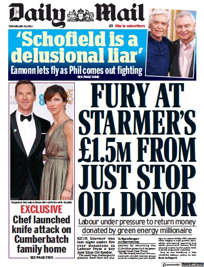 Daily Mail Newspaper Front Page (UK) for 30 May 2023