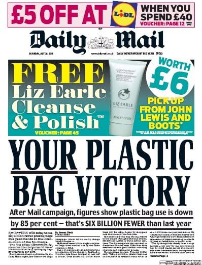 Daily Mail Newspaper Front Page (UK) for 30 July 2016