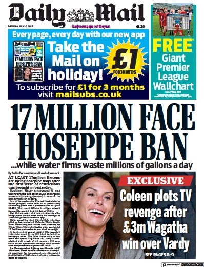 Daily Mail Newspaper Front Page (UK) for 30 July 2022