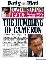 Daily Mail (UK) Newspaper Front Page for 30 August 2013