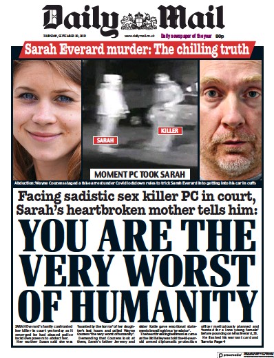 Daily Mail Newspaper Front Page (UK) for 30 September 2021