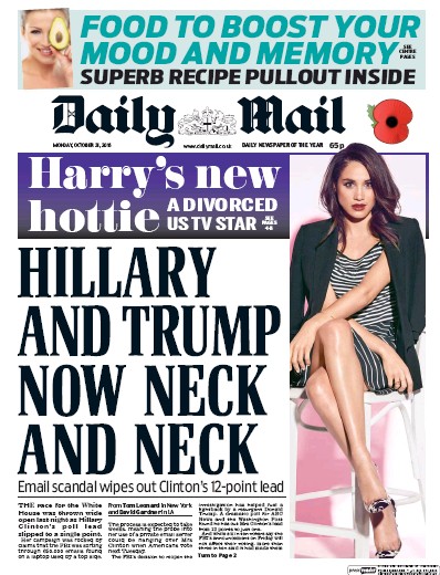 Daily Mail Newspaper Front Page (UK) for 31 October 2016