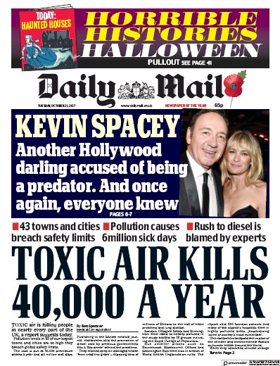 Daily Mail Newspaper Front Page (UK) for 31 October 2017
