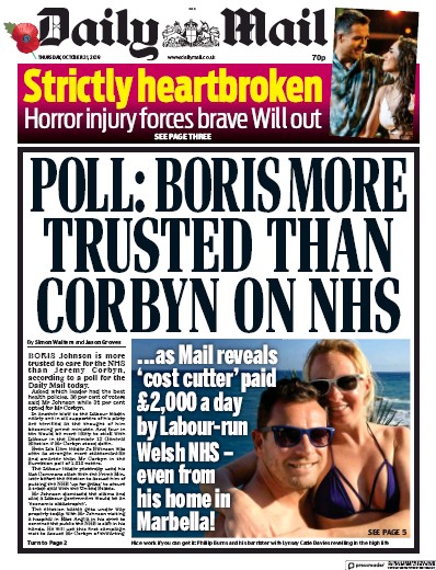 Daily Mail Newspaper Front Page (UK) for 31 October 2019