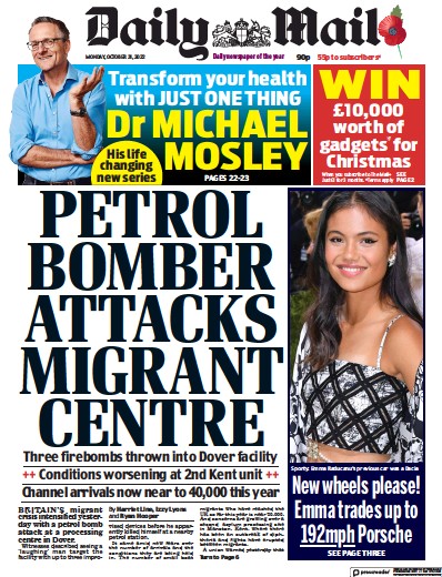 Daily Mail Newspaper Front Page (UK) for 31 October 2022