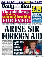 Daily Mail (UK) Newspaper Front Page for 31 December 2016