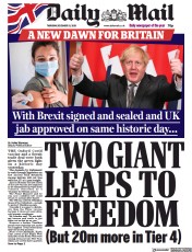 Daily Mail (UK) Newspaper Front Page for 31 December 2020