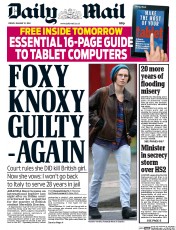 Daily Mail Newspaper Front Page (UK) for 31 January 2014