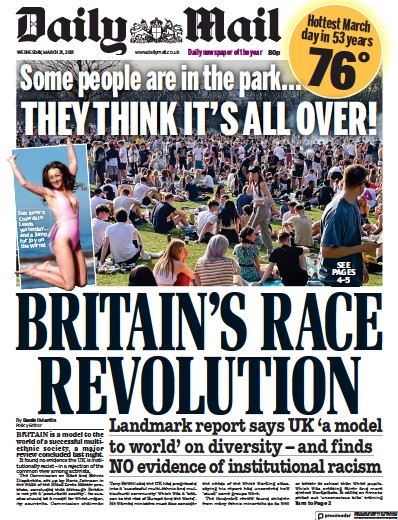 Daily Mail Newspaper Front Page (UK) for 31 March 2021