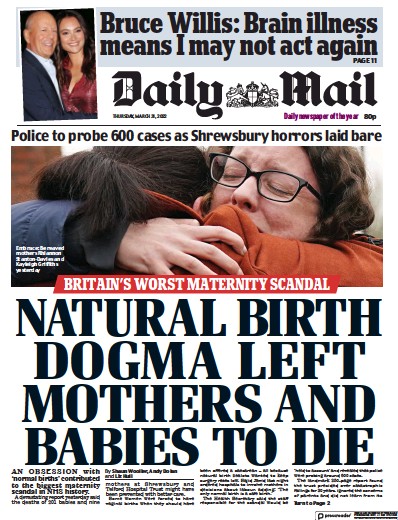 Daily Mail Newspaper Front Page (UK) for 31 March 2022
