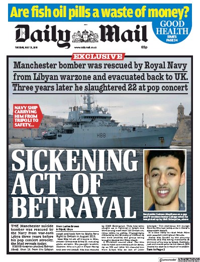 Daily Mail Newspaper Front Page (UK) for 31 July 2018