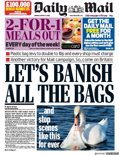 Daily Mail Newspaper Front Page (UK) for 31 August 2020
