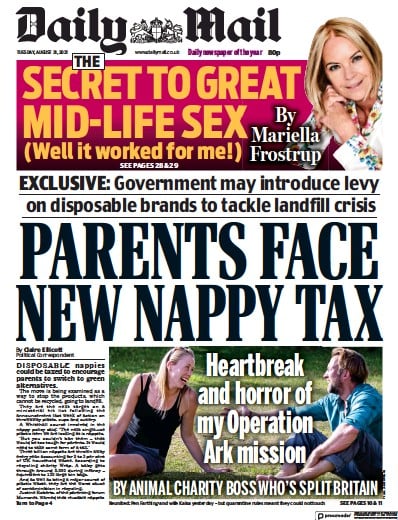 Daily Mail Newspaper Front Page (UK) for 31 August 2021