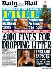 Daily Mail (UK) Newspaper Front Page for 3 October 2015