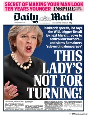 Daily Mail (UK) Newspaper Front Page for 3 October 2016
