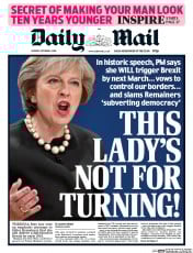 Daily Mail (UK) Newspaper Front Page for 3 October 2016