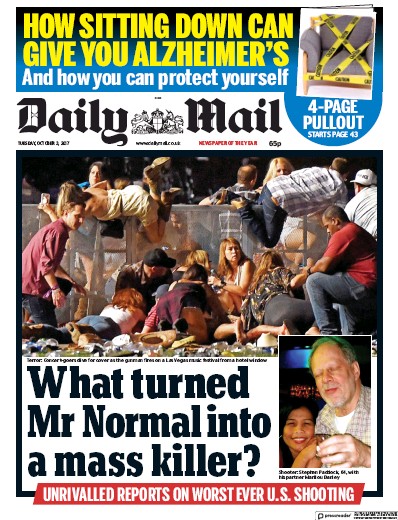 Daily Mail Newspaper Front Page (UK) for 3 October 2017