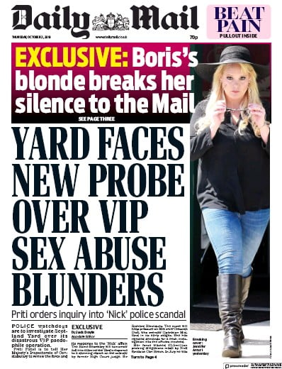 Daily Mail Newspaper Front Page (UK) for 3 October 2019
