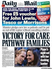 Daily Mail (UK) Newspaper Front Page for 3 November 2012