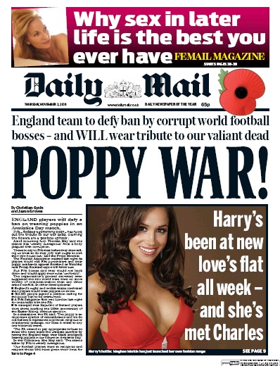 Daily Mail Newspaper Front Page (UK) for 3 November 2016