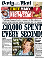 Daily Mail (UK) Newspaper Front Page for 3 December 2012