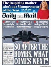 Daily Mail (UK) Newspaper Front Page for 3 December 2015