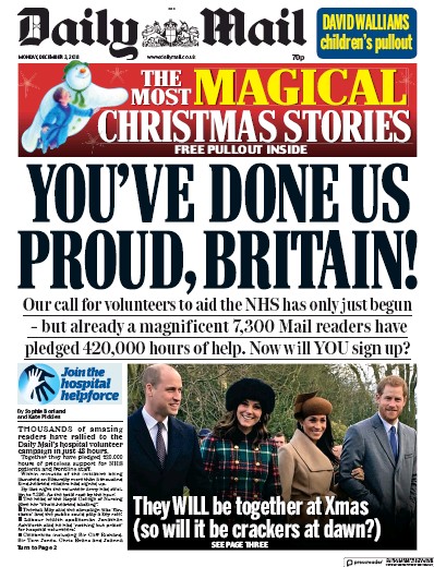 Daily Mail Newspaper Front Page (UK) for 3 December 2018