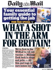 Daily Mail (UK) Newspaper Front Page for 3 December 2020