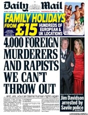 Daily Mail (UK) Newspaper Front Page for 3 January 2013