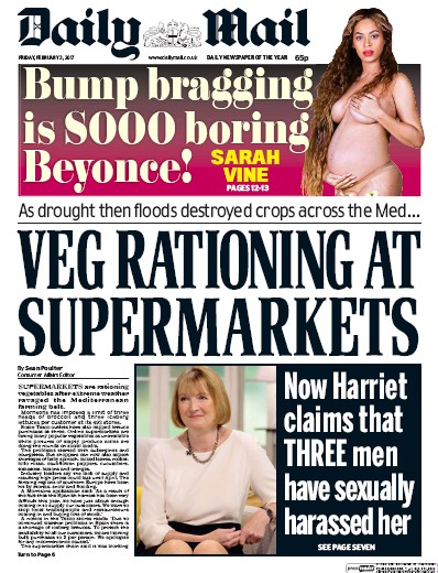 Daily Mail Newspaper Front Page (UK) for 3 February 2017