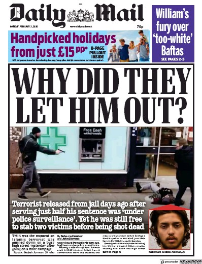 Daily Mail Newspaper Front Page (UK) for 3 February 2020