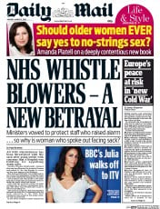 Daily Mail (UK) Newspaper Front Page for 3 March 2014