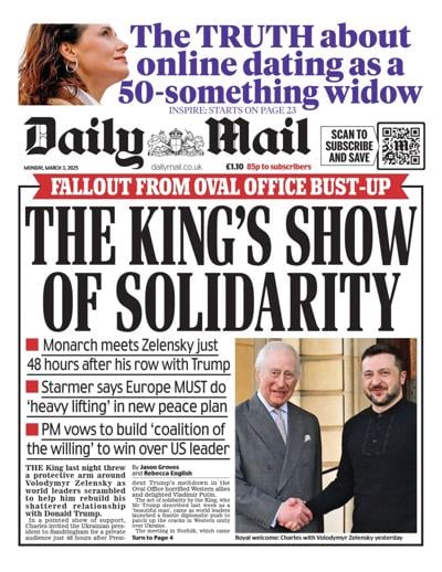 Daily Mail Newspaper Front Page (UK) for 3 March 2025
