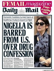 Daily Mail (UK) Newspaper Front Page for 3 April 2014