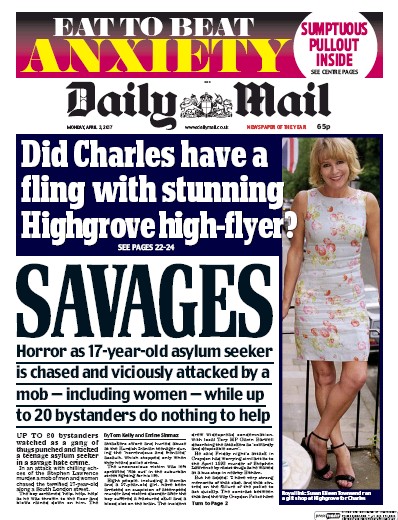 Daily Mail Newspaper Front Page (UK) for 3 April 2017