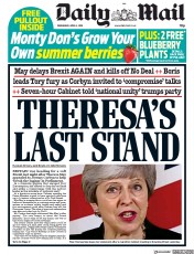 Daily Mail (UK) Newspaper Front Page for 3 April 2019