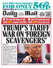 Daily Mail front page for 3 April 2025