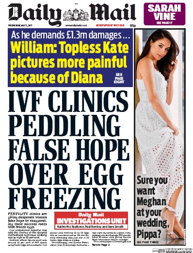 Daily Mail Newspaper Front Page (UK) for 3 May 2017