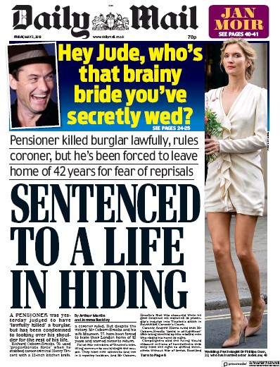 Daily Mail Newspaper Front Page (UK) for 3 May 2019