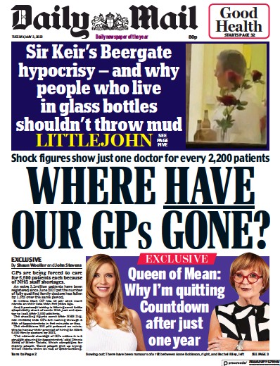 Daily Mail Newspaper Front Page (UK) for 3 May 2022