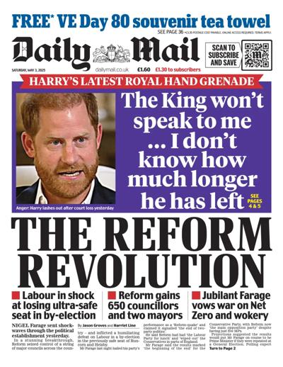 Daily Mail Newspaper Front Page (UK) for 3 May 2025