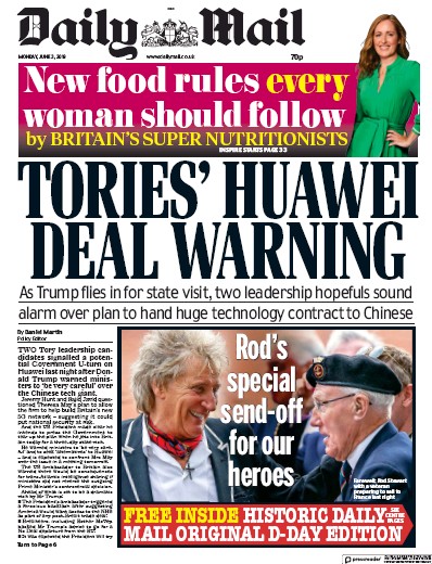 Daily Mail Newspaper Front Page (UK) for 3 June 2019
