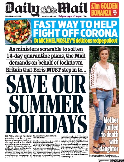 Daily Mail Newspaper Front Page (UK) for 3 June 2020