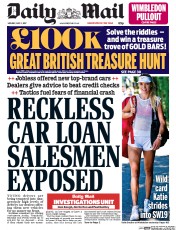 Daily Mail (UK) Newspaper Front Page for 3 July 2017
