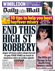 Daily Mail (UK) Newspaper Front Page for 3 July 2018