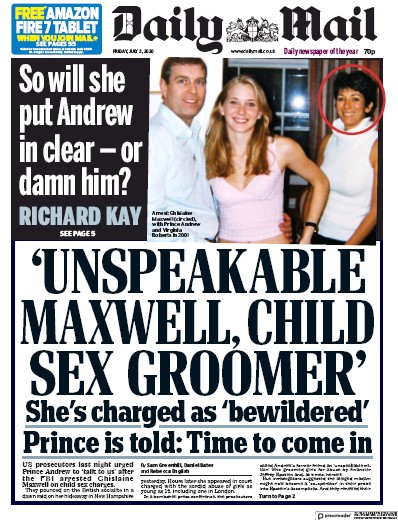 Daily Mail Newspaper Front Page (UK) for 3 July 2020