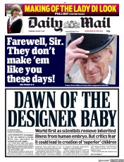 Daily Mail (UK) Newspaper Front Page for 3 August 2017