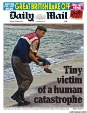 Daily Mail Newspaper Front Page (UK) for 3 September 2015